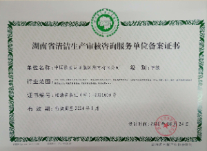 湖南省清洁生产审核咨询服务单位备案证书